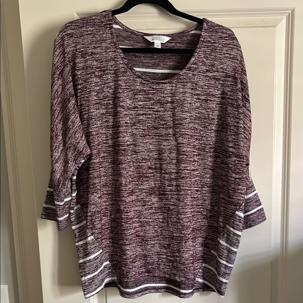 Market & Spruce Burgandy/White 3/4 Sleeve Boxy Top